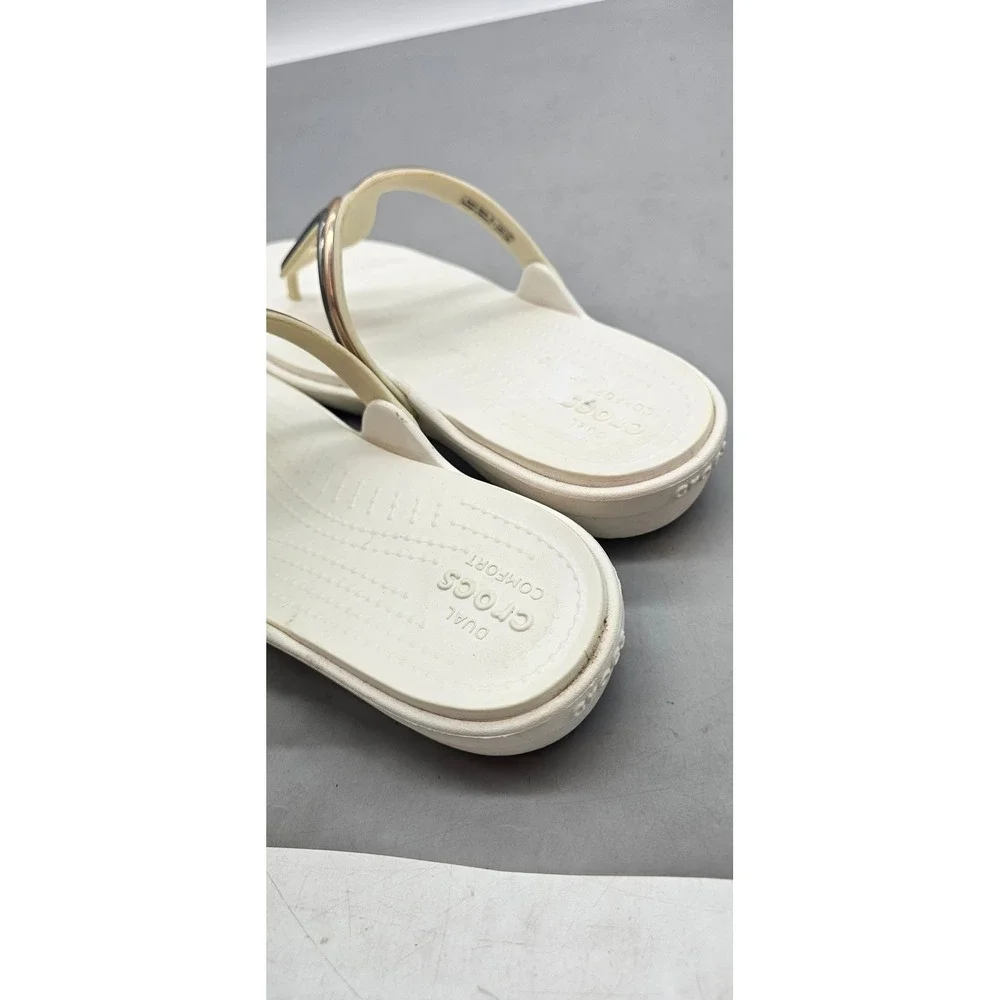 Crocs Serena Metallic Bar Flip Flops Oyster White Sandals Womens 11 205976